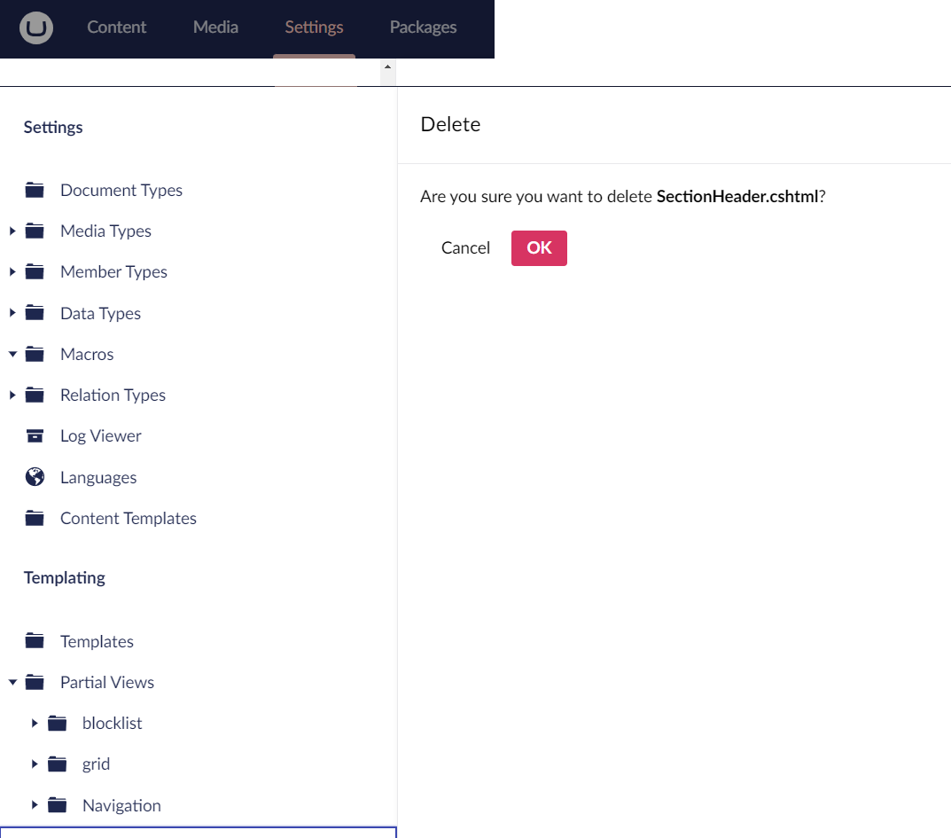 Backoffice - removing partial views