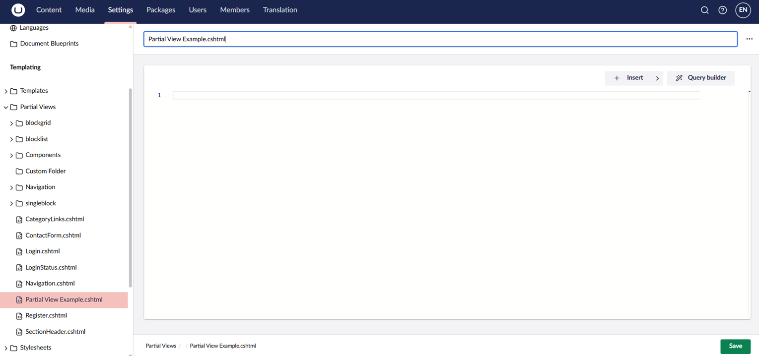 Created partial view