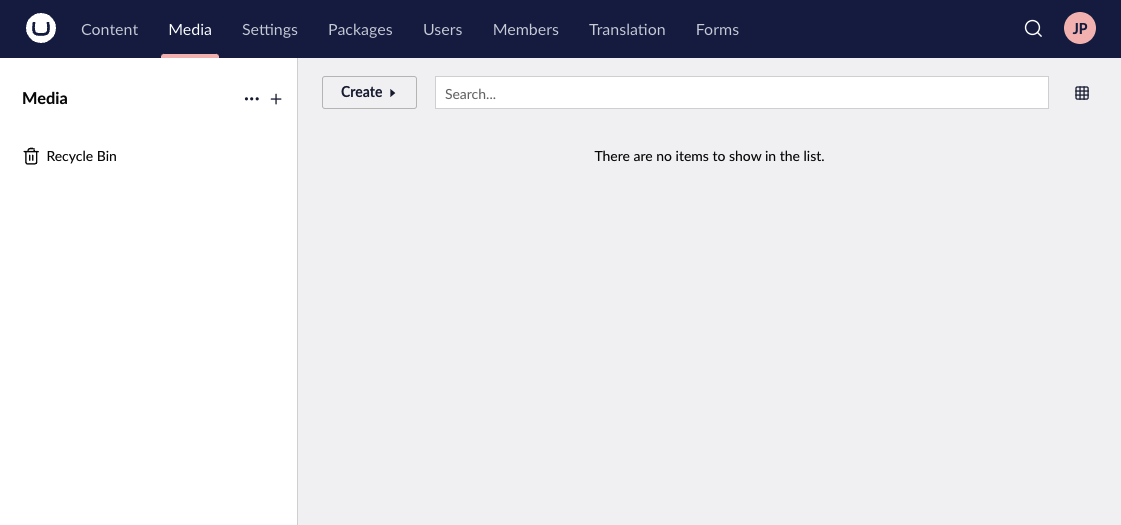 Upload Media - Media section