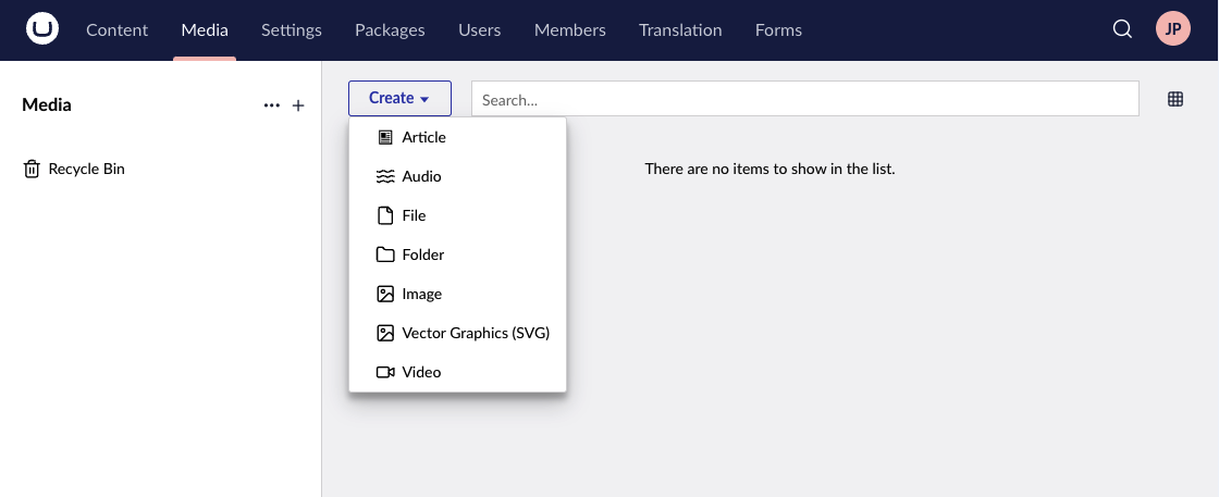 Upload Media - Create Button